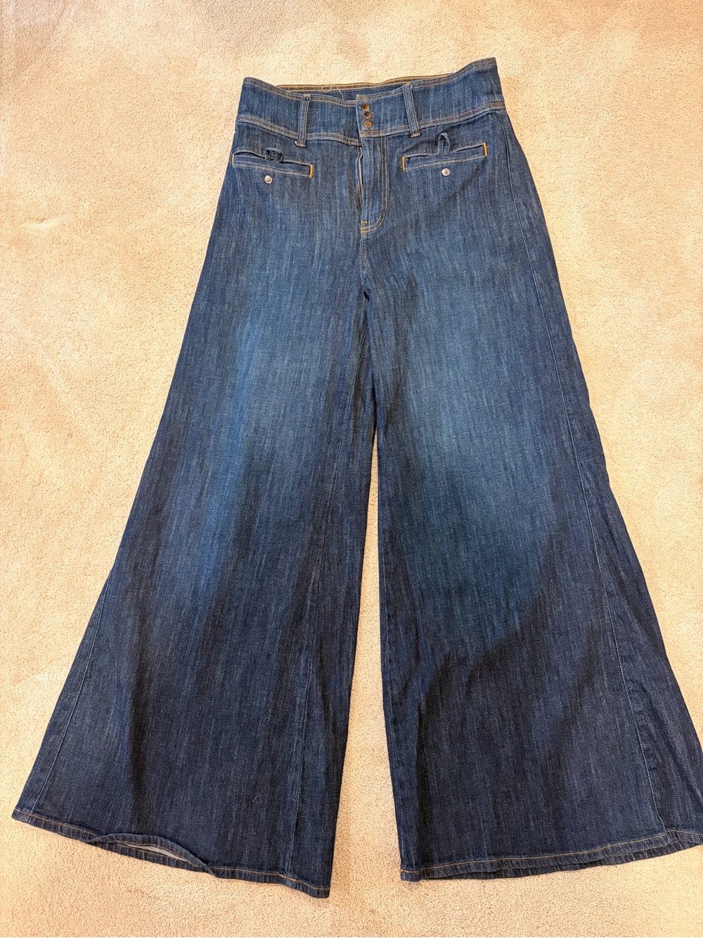 Pilcro Dark Blue Wide-Leg High-Waist Jeans